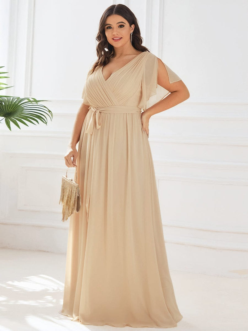 ever LEORA|A-Line Pleated Tie-Waist Evening Dress