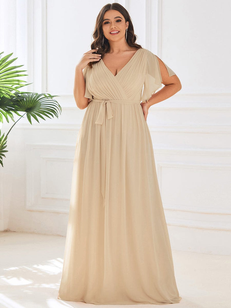 pretty LEORA|Plus Size Chiffon Tie-Waist Evening Dress