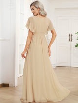 ever LEORA|Flowy Pleated A-Line Chiffon Tie-Waist Bridesmaid Dress