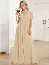 ever LEORA|Flowy Pleated A-Line Chiffon Tie-Waist Bridesmaid Dress