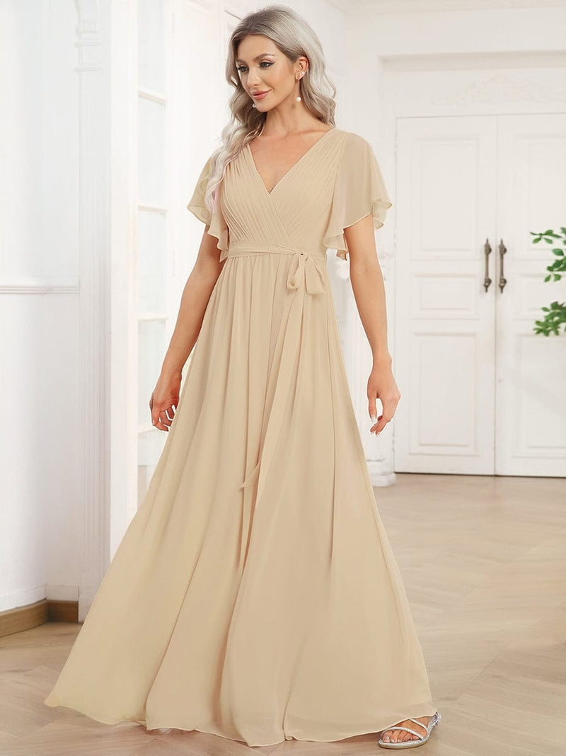 ever LEORA|Flowy Pleated A-Line Chiffon Tie-Waist Bridesmaid Dress