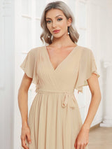 ever LEORA|Flowy Pleated A-Line Chiffon Tie-Waist Bridesmaid Dress