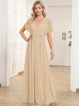 ever LEORA|Flowy Pleated A-Line Chiffon Tie-Waist Bridesmaid Dress