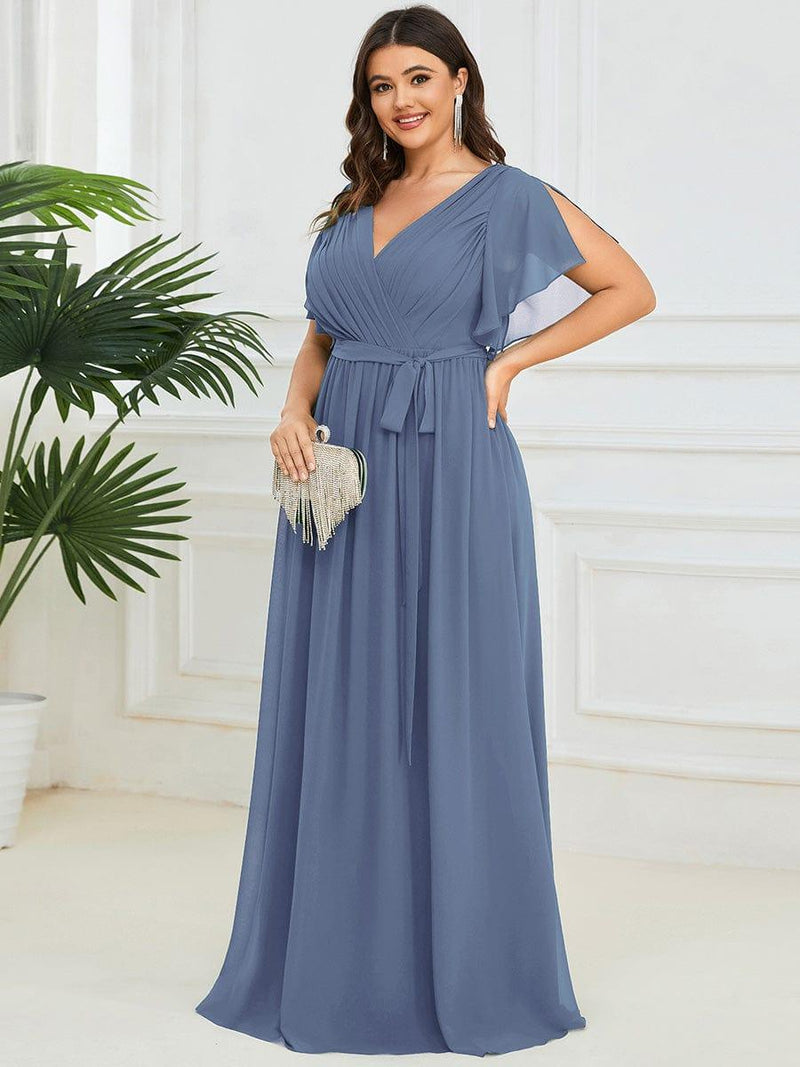 pretty LEORA|Plus Size Chiffon Tie-Waist Evening Dress
