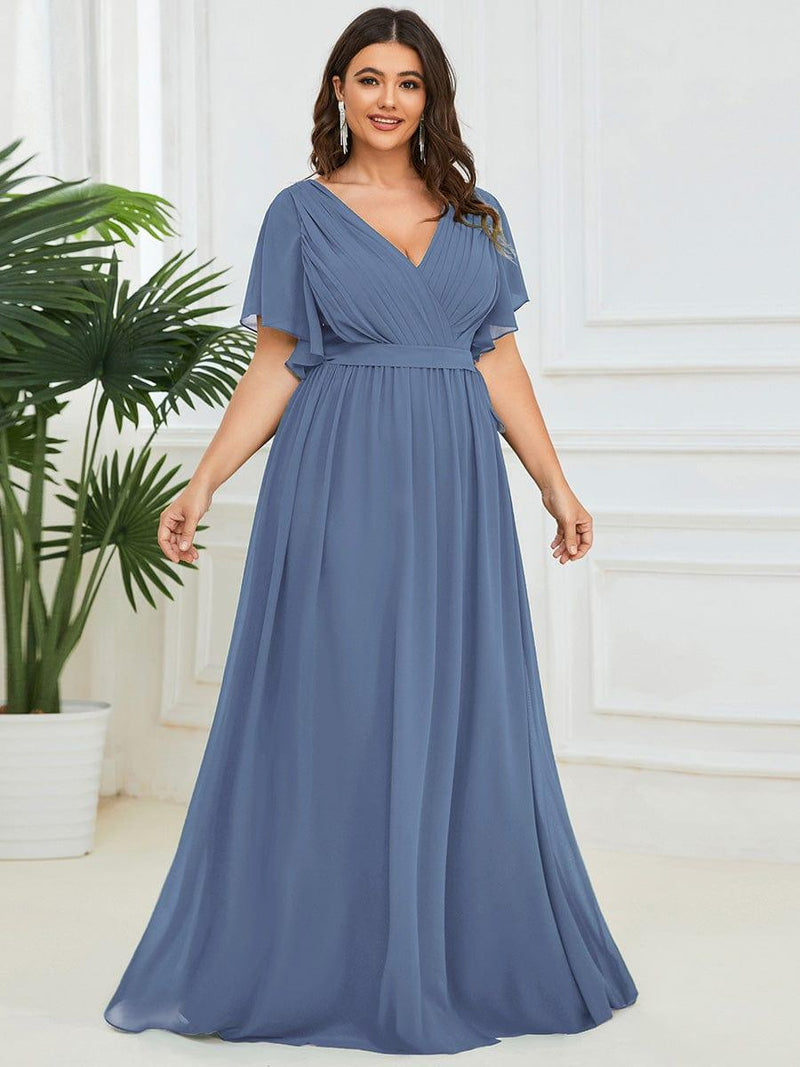 pretty LEORA|Plus Size Chiffon Tie-Waist Evening Dress