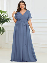 ever LEORA|Flowy Pleated A-Line Chiffon Tie-Waist Bridesmaid Dress