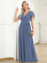 ever LEORA|Flowy Pleated A-Line Chiffon Tie-Waist Bridesmaid Dress