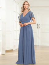 ever LEORA|Flowy Pleated A-Line Chiffon Tie-Waist Bridesmaid Dress