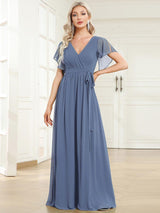 ever LEORA|A-Line Pleated Tie-Waist Evening Dress