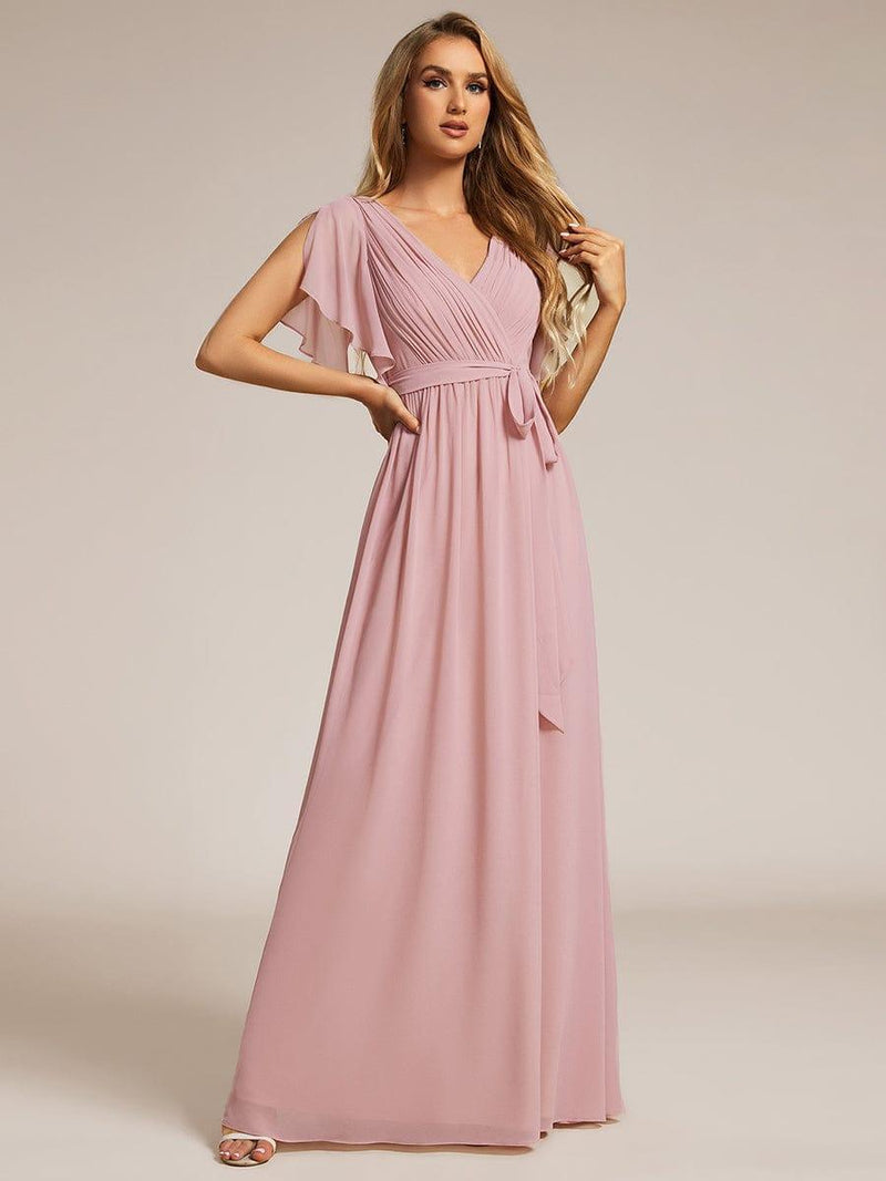 ever LEORA|Flowy Pleated A-Line Chiffon Tie-Waist Bridesmaid Dress