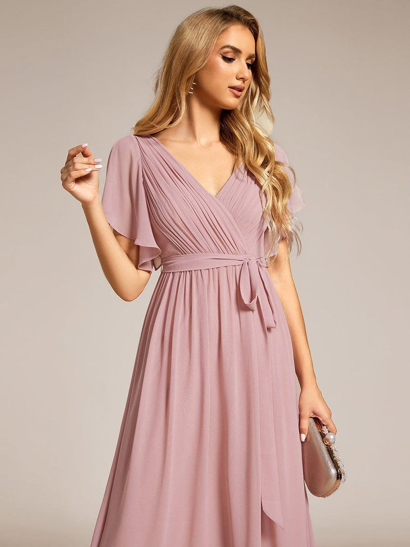 ever LEORA|A-Line Pleated Tie-Waist Evening Dress