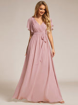 ever LEORA|Flowy Pleated A-Line Chiffon Tie-Waist Bridesmaid Dress