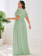 ever LEORA|A-Line Pleated Tie-Waist Evening Dress