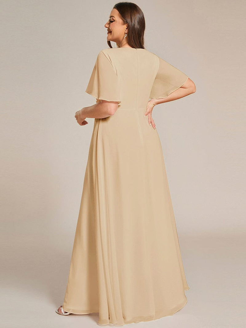 ever IVYROSE|Ruffles Sleeve A-Line Chiffon Waist Applique Maxi Formal Evening Dress