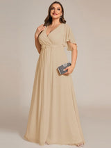 pretty IVYROSE|Plus Size Floral Applique Short Sleeve A-Line Chiffon Formal Evening Dress