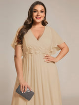 pretty IVYROSE|Plus Size Floral Applique Short Sleeve A-Line Chiffon Formal Evening Dress