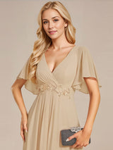 ever IVYROSE|Ruffles Sleeve A-Line Chiffon Waist Applique Maxi Formal Evening Dress
