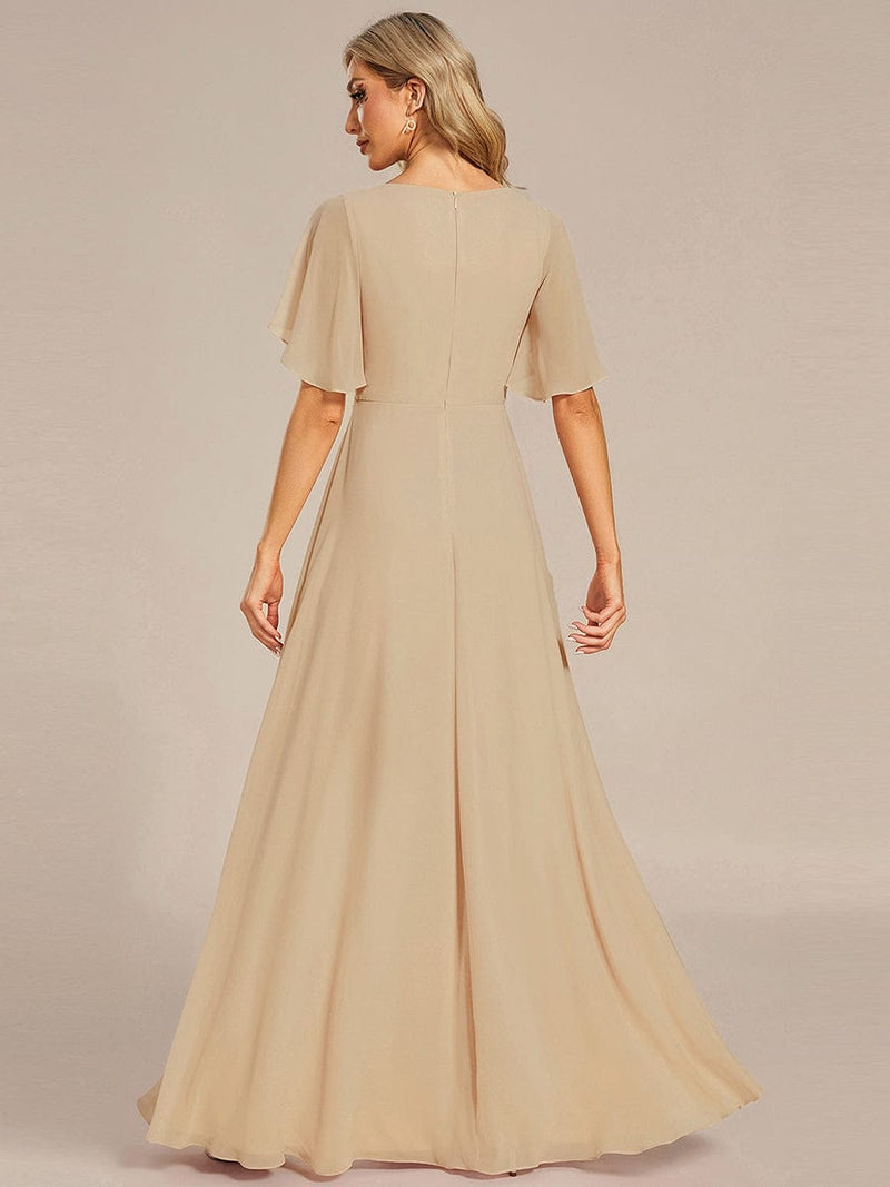 ever IVYROSE|Ruffles Sleeve A-Line Chiffon Waist Applique Maxi Formal Evening Dress