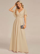 ever IVYROSE|Ruffles Sleeve A-Line Chiffon Waist Applique Maxi Formal Evening Dress