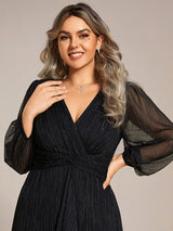 pretty EMBER|Plus Size Twist Knot Louts Leaf Long Sleeve A-Line Evening Dress