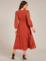 ever EMBER|See-Through Long Sleeve Twist Knot A-Line Lotus Leaf Shimmering Evening Dress