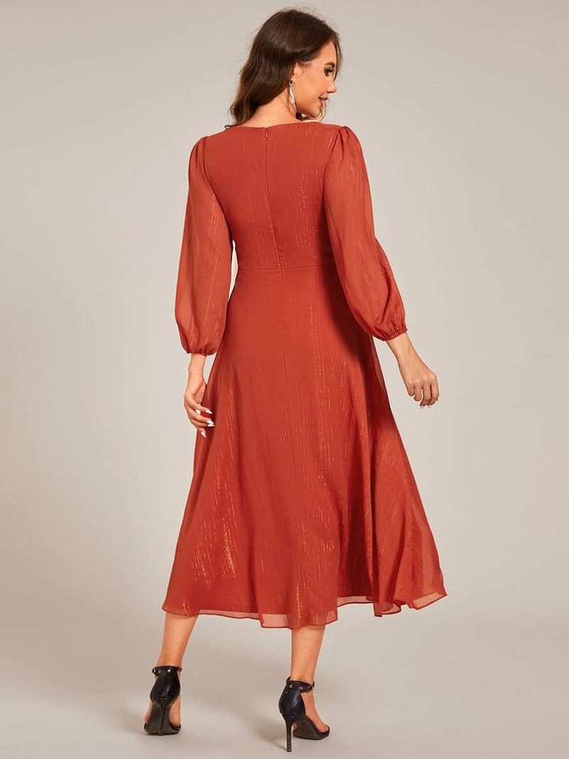 ever EMBER|See-Through Long Sleeve Twist Knot A-Line Lotus Leaf Shimmering Evening Dress