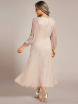 ever EMBER|See-Through Long Sleeve Twist Knot A-Line Lotus Leaf Shimmering Evening Dress