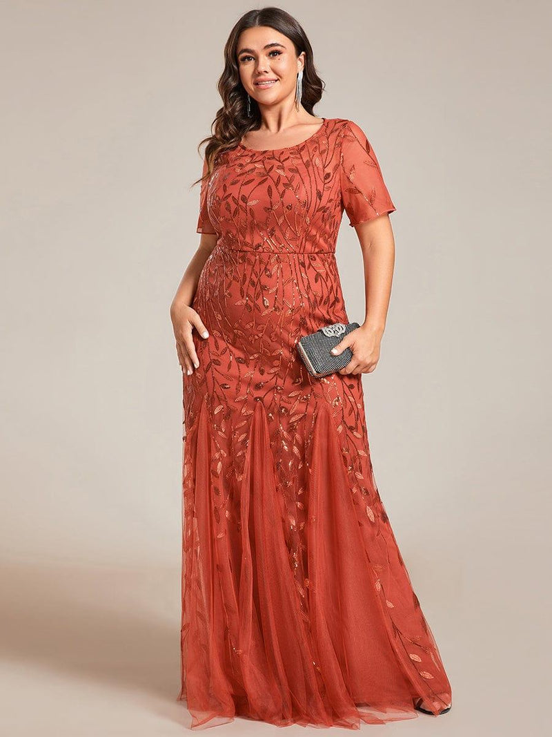 ever JADEN|Floral Sequin Maxi Fishtail Tulle Formal Evening Dress with Short Sleeve