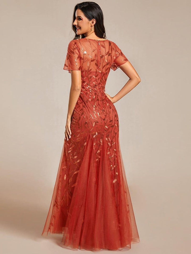 ever JADEN|Floral Sequin Maxi Fishtail Tulle Formal Evening Dress with Short Sleeve