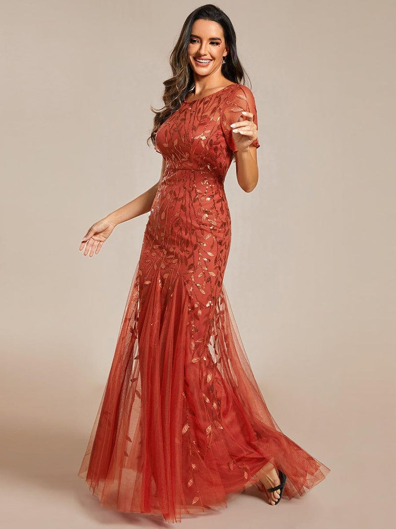 ever JADEN|Floral Sequin Maxi Fishtail Tulle Formal Evening Dress with Short Sleeve