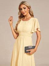 ever EDEN|Flowy Chiffon Round Neckline A-Line Knee Length Wedding Guest Dress