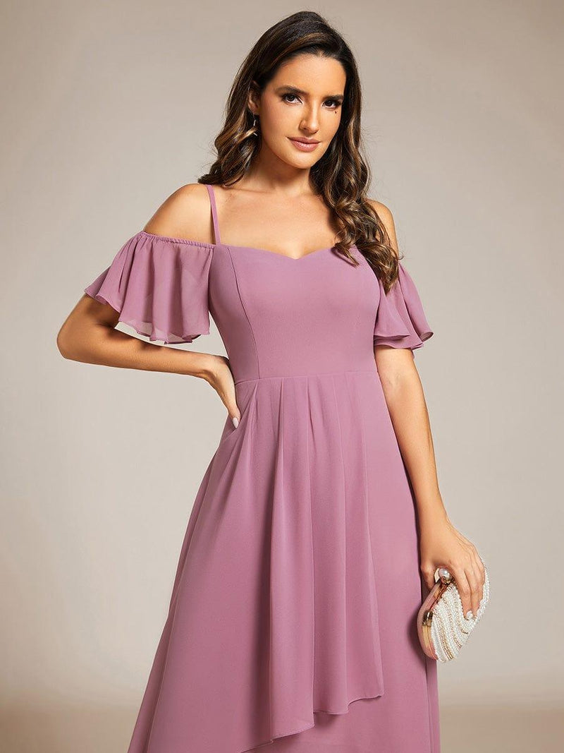 ever JORDANE|Spaghetti Strap Cold Shoulder Chiffon A-Line Midi Wedding Guest Dress