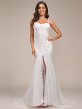 ORCELLA'S BRIDE|Spaghetti Strap Lace Backless Long Fishtail Wedding Dress