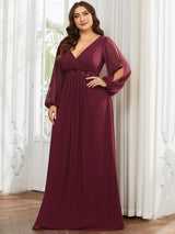 pretty AMOUR|Stylish Plus Size Chiffon Formal Evening Dresses with Long Lantern Sleeves
