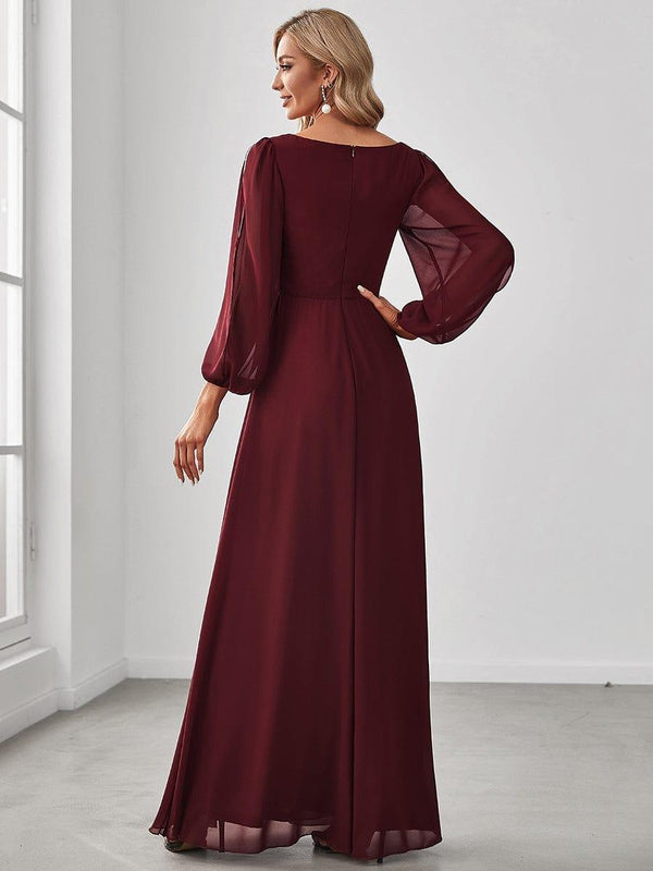 ever AMOUR|Elegant Chiffon V-Neckline Long Sleeve Formal Evening Dress