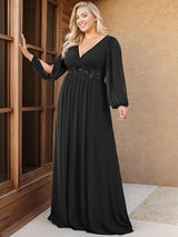 pretty AMOUR|Stylish Plus Size Chiffon Formal Evening Dresses with Long Lantern Sleeves