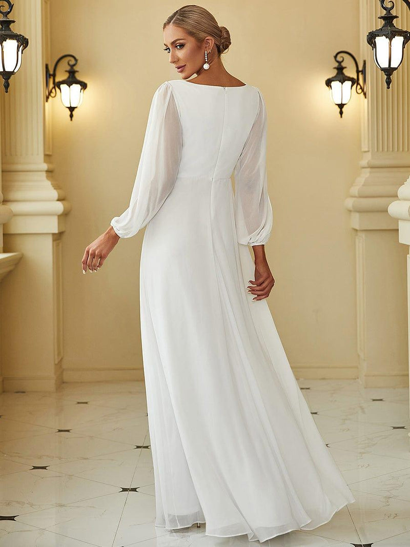 ever AMOUR|Elegant Chiffon V-Neckline Long Sleeve Formal Evening Dress