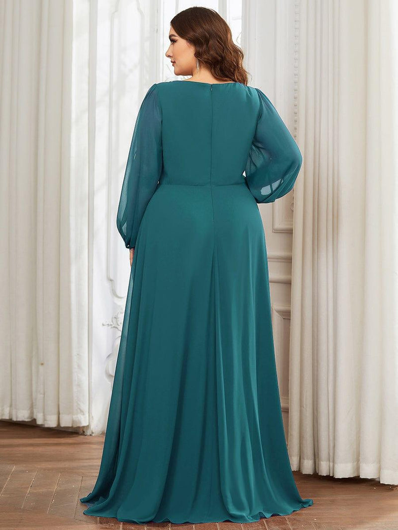 ever AMOUR|Elegant Chiffon V-Neckline Long Sleeve Formal Evening Dress