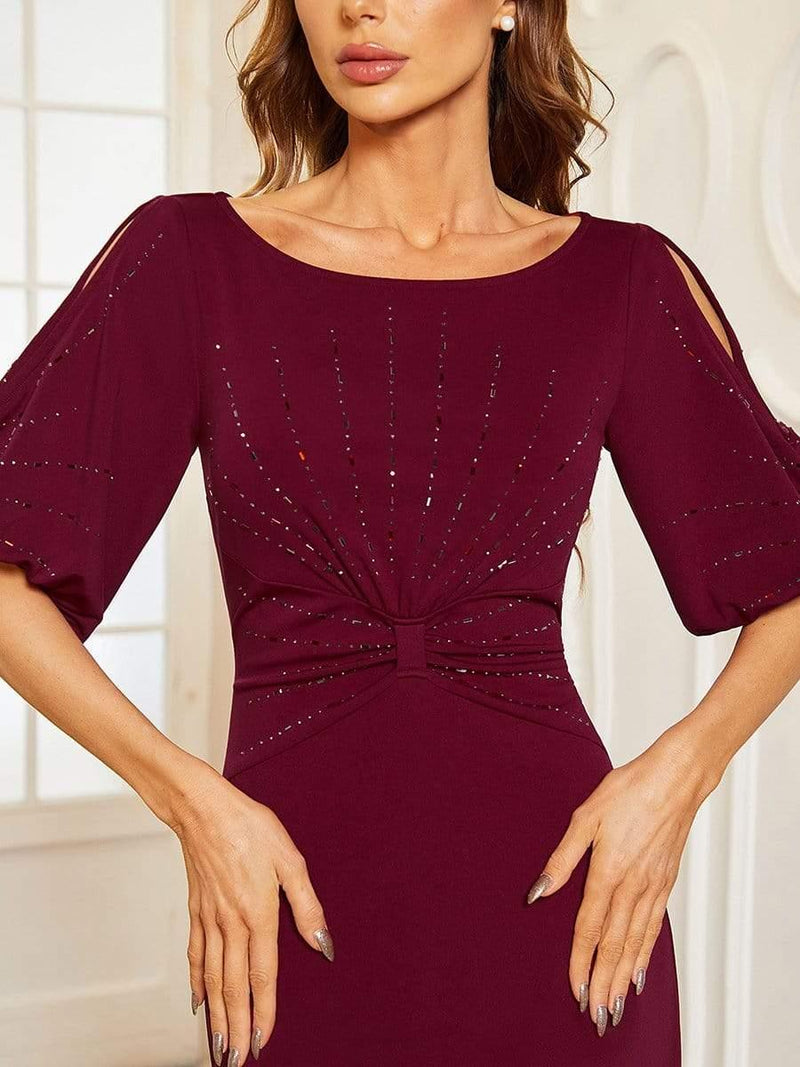 ever VICOTIRE|Trendy Round Neck Bodycon Wedding Guest Dress with Sleeves