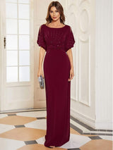 ever VICOTIRE|Trendy Round Neck Bodycon Wedding Guest Dress with Sleeves