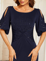 ever VICOTIRE|Trendy Round Neck Bodycon Wedding Guest Dress with Sleeves