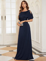 ever VICOTIRE|Trendy Round Neck Bodycon Wedding Guest Dress with Sleeves