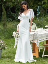 ever SLOANE|Sexy V Neck Maxi Bodycon Evening Dress with Flare Sleeves