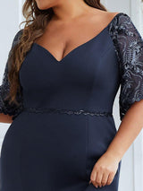 ever SLOANE|Sexy V Neck Maxi Bodycon Evening Dress with Flare Sleeves