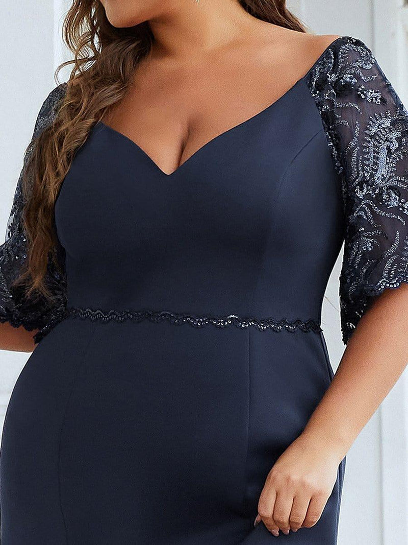 ever SLOANE|Sexy V Neck Maxi Bodycon Evening Dress with Flare Sleeves