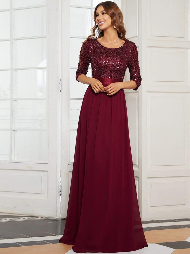 ever FLORENCE|Elegant Round Neckline Long Sleeves Sequin Evening Dress