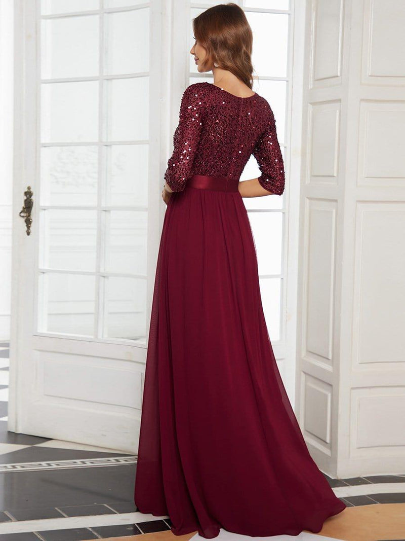 ever FLORENCE|Elegant Round Neckline Long Sleeves Sequin Evening Dress