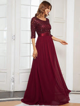 ever FLORENCE|Elegant Round Neckline Long Sleeves Sequin Evening Dress
