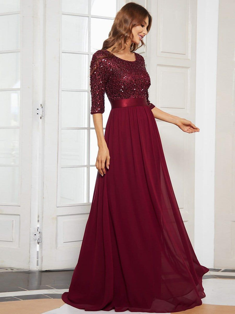 ever FLORENCE|Elegant Round Neckline Long Sleeves Sequin Evening Dress