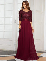 ever FLORENCE|Elegant Round Neckline Long Sleeves Sequin Evening Dress
